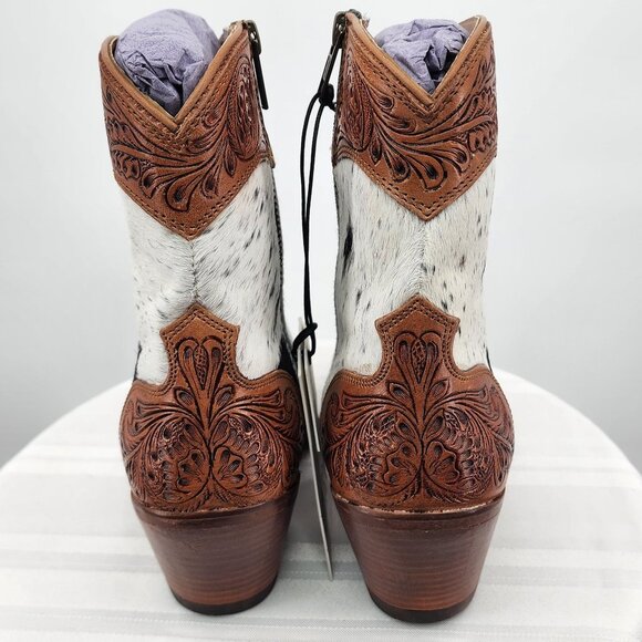 MYRA BAG Silverado Hair On Tooled Leather Shortie Cowboy Boots Size 6-11 NWT - Picture 5 of 13